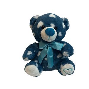MTY International Teal Blue Teddy Bear Hearts Plush Stuffed Animal 7”